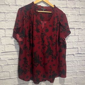41 Hawthorn 3XL Deep Red and Black Floral Blouse
